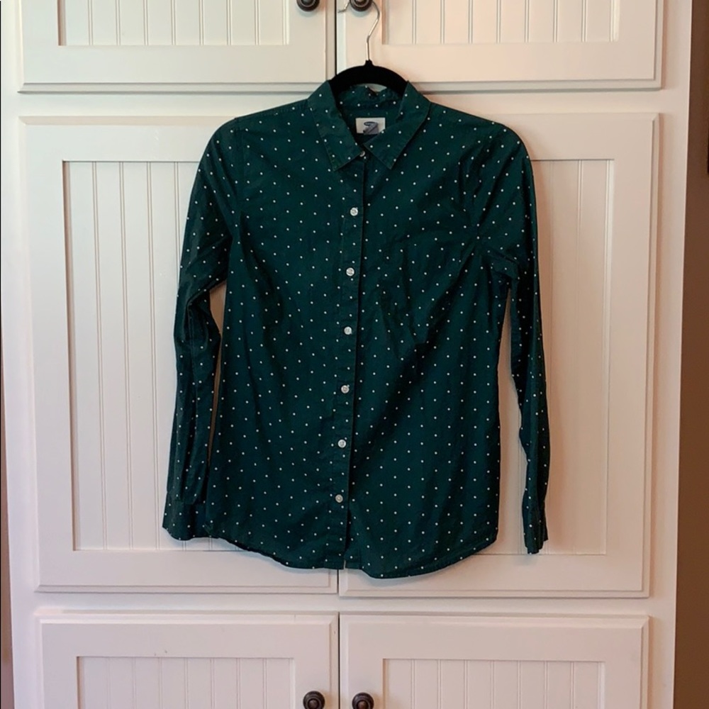 Old Navy Green Polka Dot Button Up